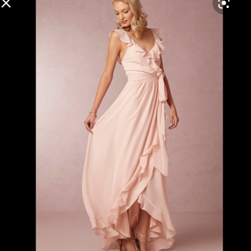 Ceremony By Joanna August Wrap Dress Pale Pink Ruffled Detailing Flowy Size XS